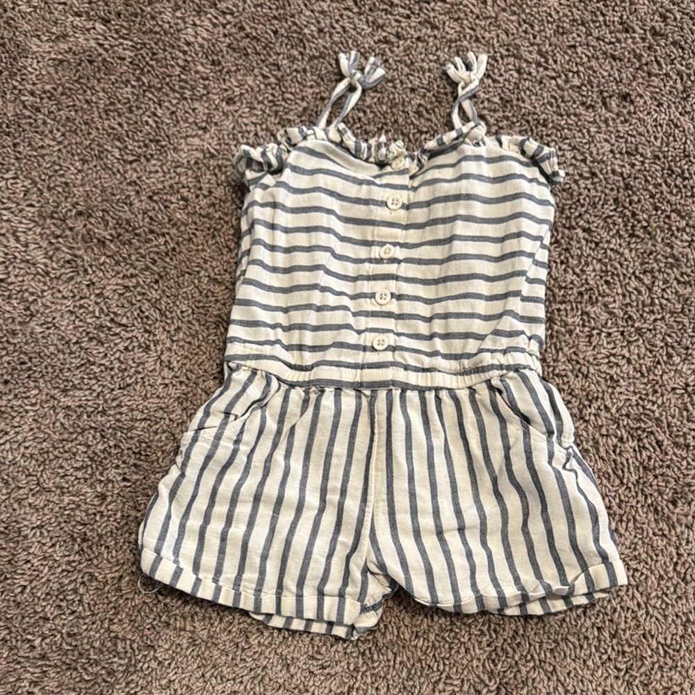 GAP White and Blue Striped Jumpsuit